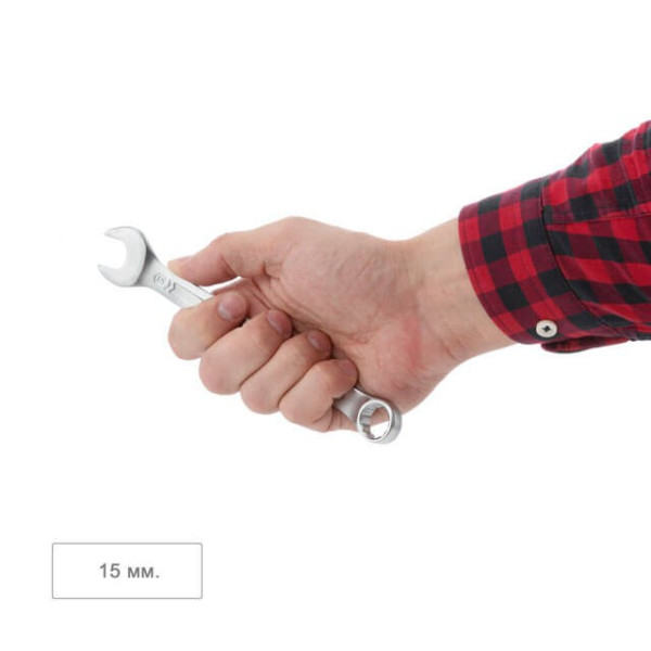 Combination spanner 15 mm, CrV, coating Satin-chrome PROF DIN3113 Intertool XT-1015