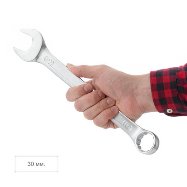 Combination spanner 30 mm, CrV, coating Satin-chrome PROF DIN3113 Intertool XT-1030