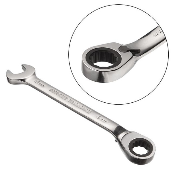 Wrench combined with ratchet 15 mm, CrV, PROF DIN3113 Intertool XT-1315