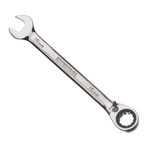 Wrench combined with ratchet 15 mm, CrV, PROF DIN3113 Intertool XT-1315