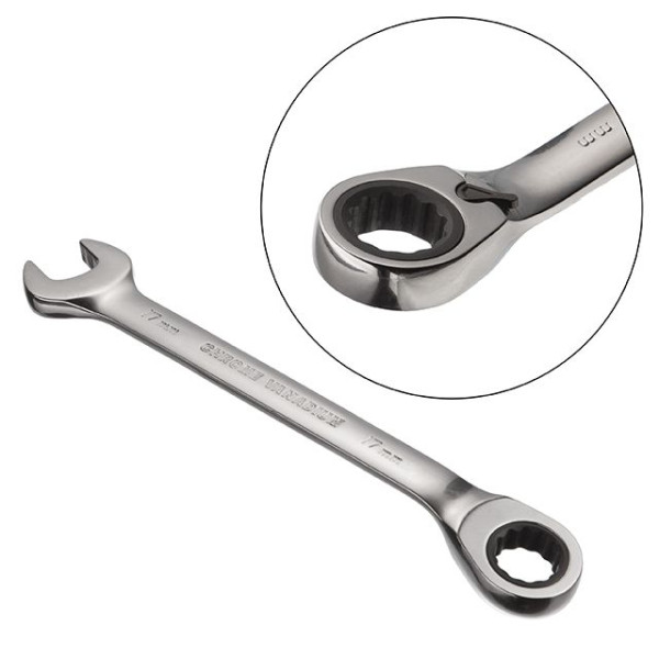 Wrench combined with ratchet 17 mm, CrV, PROF DIN3113 Intertool XT-1317