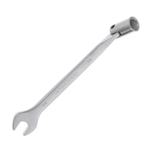 Intertool XT-1414 14 mm hinged angle spanner, CrV, satin-chrome coating