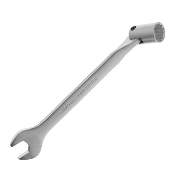 Intertool XT-1417 17 mm hinged angle spanner, CrV, satin-chrome finish