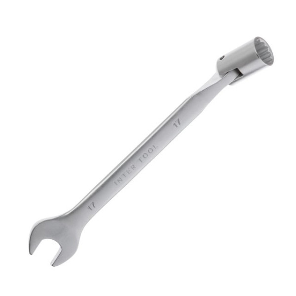 Intertool XT-1417 17 mm hinged angle spanner, CrV, satin-chrome finish