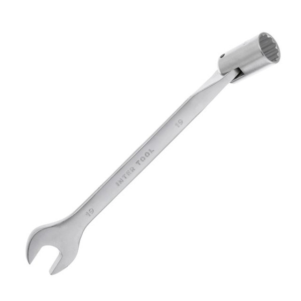 Intertool XT-1419 19 mm hinged angle spanner, CrV, satin-chrome finish