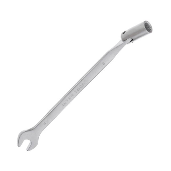 Intertool XT-1408 8 mm hinged angle spanner, CrV, satin-chrome finish