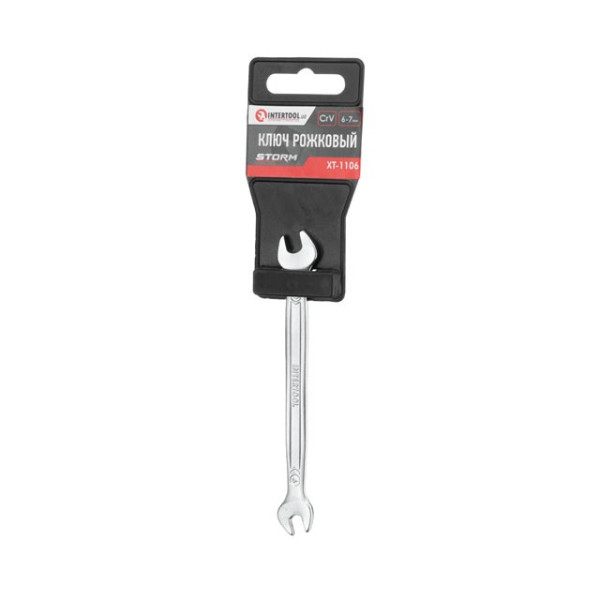 Wrench 6-7 mm Cr-V, satin-chrome coating; PROF DIN3113 Intertool XT-1106