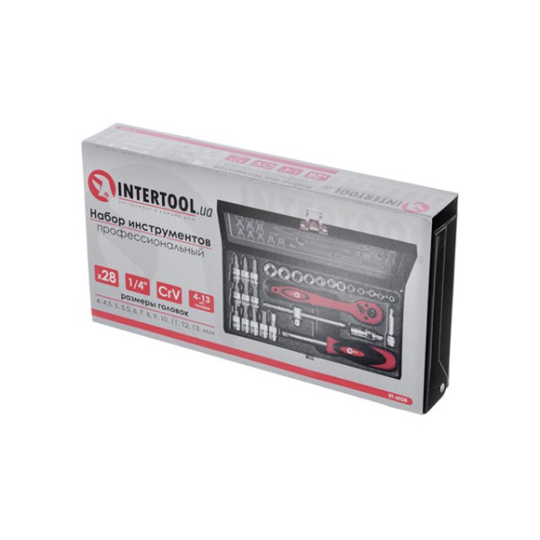 Набір інструментів 1/4, 28 одиниць (гол. 4-13 мм, біти 11 одиниць) Intertool ET-6028