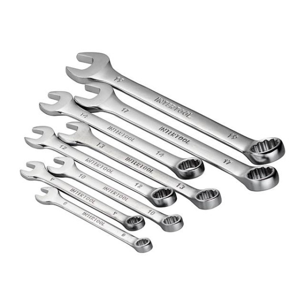 Combination spanner set 8 pcs, 8-19 mm CrV Intertool HT-1202