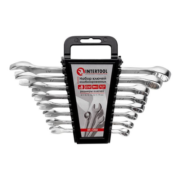 Combination spanner set 8 pcs, 8-19 mm CrV Intertool HT-1202