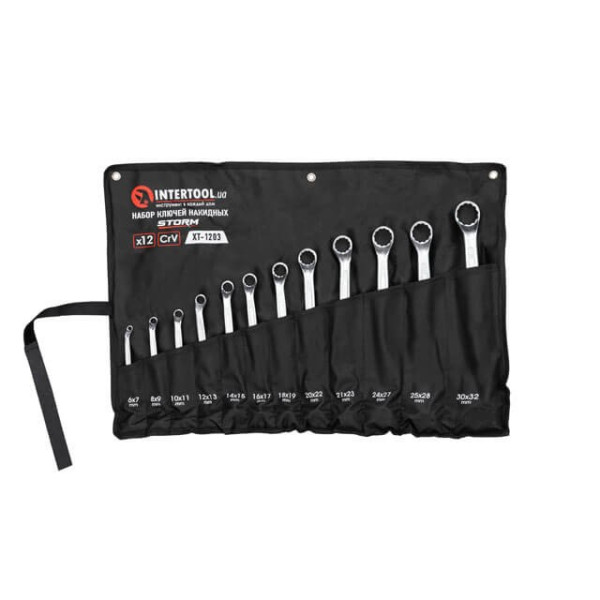 Set of 12 socket wrenches. 6-32 mm Cr-V, satin chrome finish, DIN838, STORM Intertool XT-1203