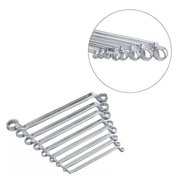 A set of 8 socket wrenches. 6-22 mm Cr-V, satin chrome finish, DIN838, STORM Intertool XT-1202