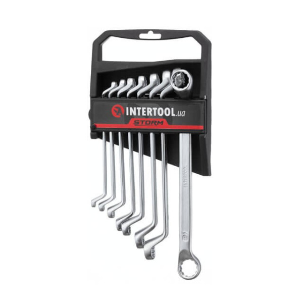 A set of 8 socket wrenches. 6-22 mm Cr-V, satin chrome finish, DIN838, STORM Intertool XT-1202
