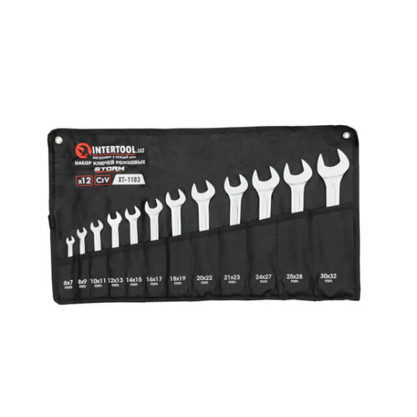 Set of 12 angled keys. 6-32 mm, Cr-V, satin chrome finish, DIN3110, STORM Intertool XT-1103