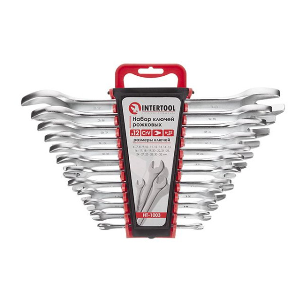 Set of horn keys, 12 pcs. 6-32 mm. CrV. Intertool HT-1003
