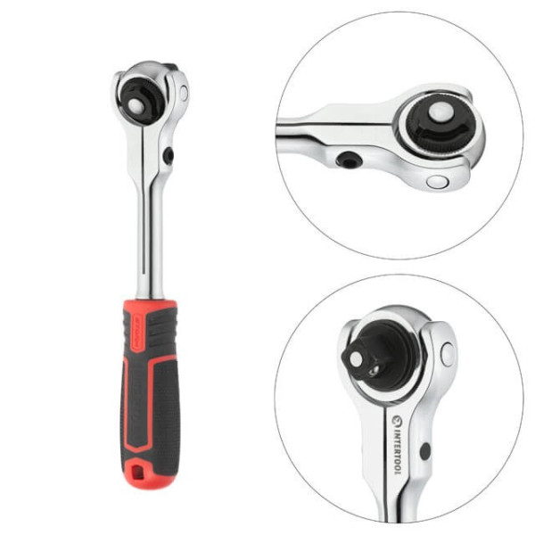 The handle with a ratchet mechanism is rotary, 72 teeth 1/2, Cr-V STORM Intertool ET-8009