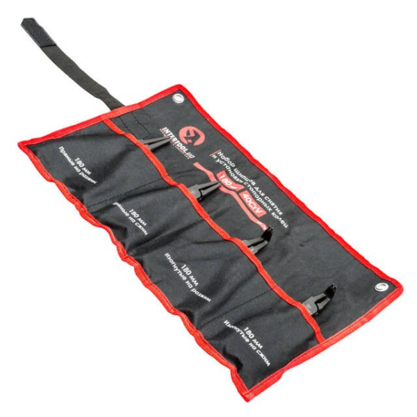 Set of pliers (4 pcs) for removing and installing locking rings 180 mm, 40CrV, phosphated, polished. Intertool HT-7015