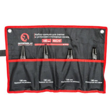 Set of pliers (4 pcs) for removing and installing locking rings 180 mm, 40CrV, phosphated, polished. Intertool HT-7015