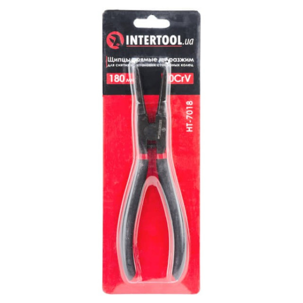 Pliers for removing and installing circlips 180 mm, straight on the connector, 40CrV, phosphated, polished. Intertool HT-7018