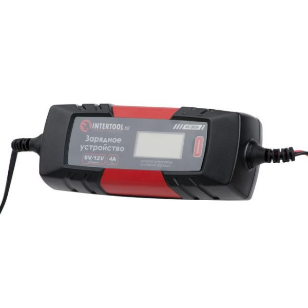 Charger 6/12 V, 1/2/3/4 A, 230 V, winter charging mode, display, maximum battery capacity 1.2-120 A/h Intertool AT-3024