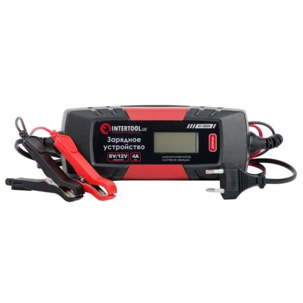 Charger 6/12 V, 1/2/3/4 A, 230 V, winter charging mode, display, maximum battery capacity 1.2-120 A/h Intertool AT-3024