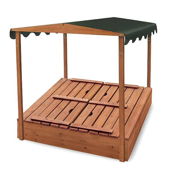 Sandbox made of wood with a roof and SportBaby benches