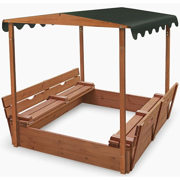 Sandbox made of wood with a roof and SportBaby benches