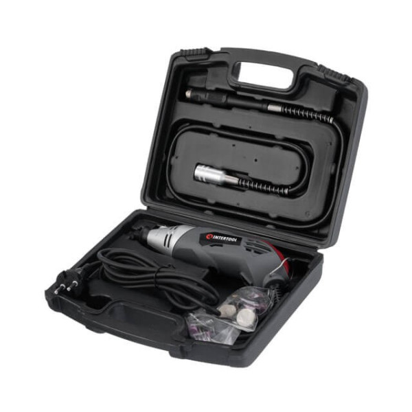 Straight grinder (engraver) 170 W, 8000-35000 rpm, case, accessories 40 units, flexible shaft Intertool DT-0517