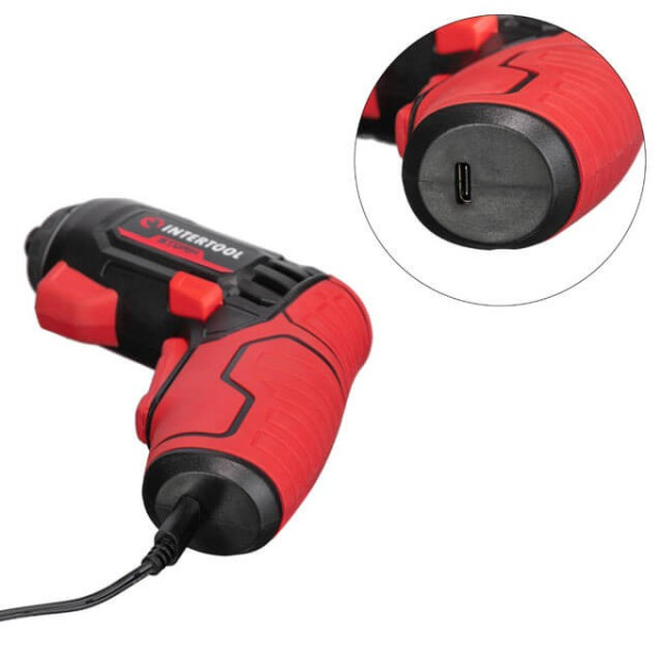 Cordless screwdriver, 4V, 5 Nm, lithium-ion, 1.5 Ah, 200 rpm, 4 nozzles + bits, case Intertool WT-0300