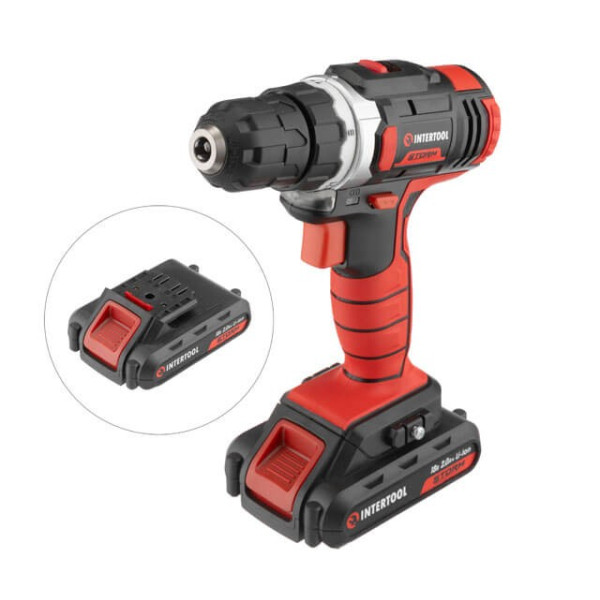 Cordless drill-screwdriver Li-Ion 18 V, 25 Nm, 0-400/0-1500 rpm, 2*2.0 Ah Intertool WT-0314