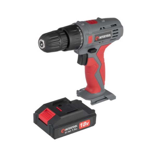 Cordless drill-screwdriver 18 V, 17 Nm, 0-700 rpm, 0.8-10 mm, Li-Ion, 1.5 Ah Intertool DT-0315