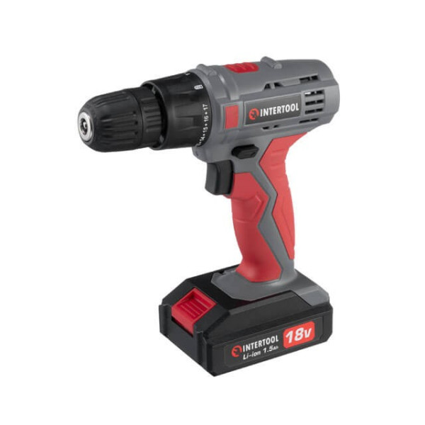 Cordless drill-screwdriver 18 V, 17 Nm, 0-700 rpm, 0.8-10 mm, Li-Ion, 1.5 Ah Intertool DT-0315