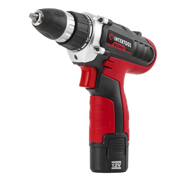 Cordless drill-screwdriver, Li-Ion 12V, 18Nm, 1.5 Ah, 2 speeds, 0-400/0-1500rpm, 2 batteries Intertool WT-0321