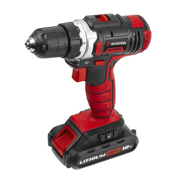 Li-Ion rechargeable drill-screwdriver 18 V, 25 Nm, 0-400/0-1500 rpm, 1.3 Ah Intertool WT-0313