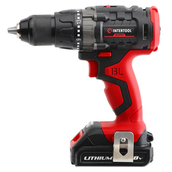 Cordless drill-screwdriver with a brushless motor 18 V, 50 Nm, 0-400/0-1500 rpm, 1.5-13 mm, Li-Ion, 2*2.0 Ah, ZP, case Intertool WT-0331