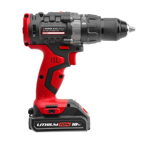 Cordless drill-screwdriver with a brushless motor 18 V, 50 Nm, 0-400/0-1500 rpm, 1.5-13 mm, Li-Ion, 2*2.0 Ah, ZP, case Intertool WT-0331