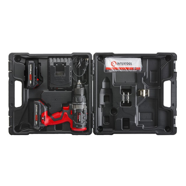 Cordless drill-screwdriver with a brushless motor 18 V, 50 Nm, 0-400/0-1500 rpm, 1.5-13 mm, Li-Ion, 2*2.0 Ah, ZP, case Intertool WT-0331
