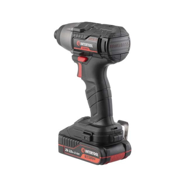 Impact screwdriver (screwdriver) cordless with a brushless motor 20 V, 200 Nm, 0-2900 rpm, 0-4000 rpm, 1/4, lithium-ion, 2.0 Ah, ZP 2A, case Intertool WT-0362