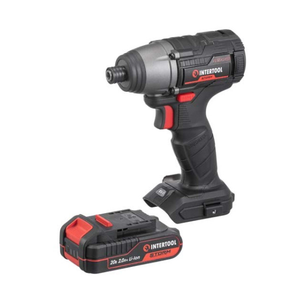Impact screwdriver (screwdriver) cordless with a brushless motor 20 V, 200 Nm, 0-2900 rpm, 0-4000 rpm, 1/4, lithium-ion, 2.0 Ah, ZP 2A, case Intertool WT-0362