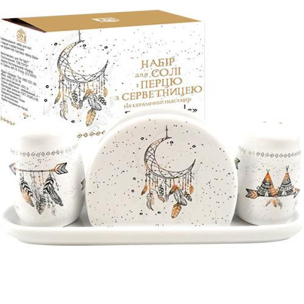 Set for salt and pepper from napkins on a ceramic stand Boho style SNT Ukraine