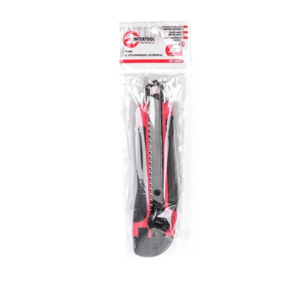 Knife with a metal guide under the blade 18 mm with a rubber handle Intertool HT-0503