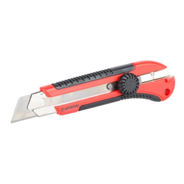 Knife with a metal guide under the blade 25 mm, rubberized handle Intertool HT-0526