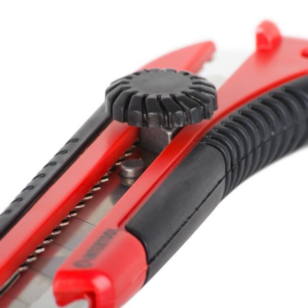 Knife with a metal guide under the blade 25 mm, rubberized handle Intertool HT-0526