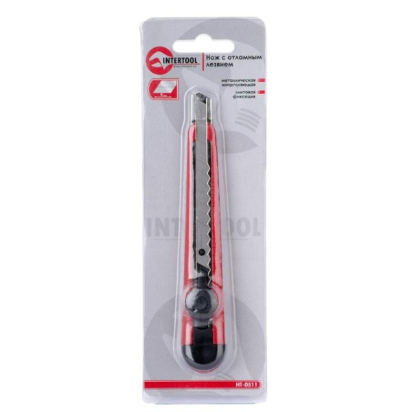 Knife with a metal guide under the blade 9 mm, with screw fixation Intertool HT-0511