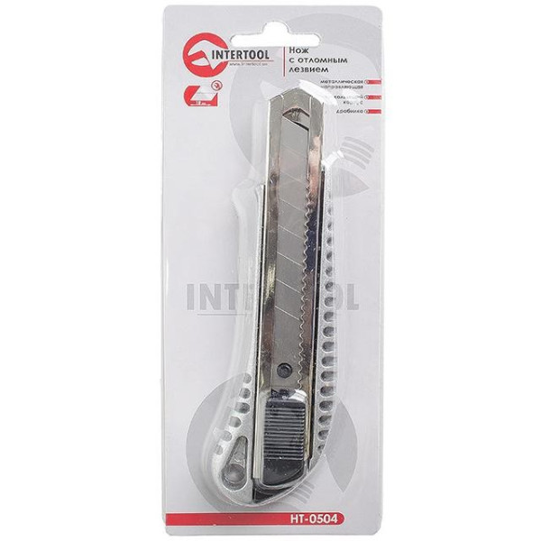 Knife with a snap-off blade 18 mm, with a metal guide, anti-slip case Intertool HT-0504