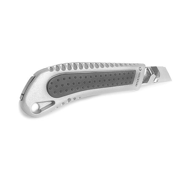 Knife with a snap-off blade 18 mm, with a metal guide, anti-slip case Intertool HT-0504
