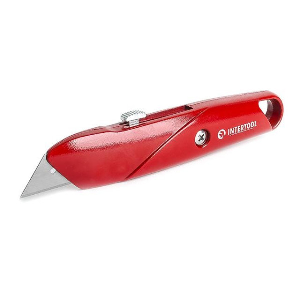 Knife with retractable trapezoidal blade 60*19 mm, metal body Intertool HT-0505