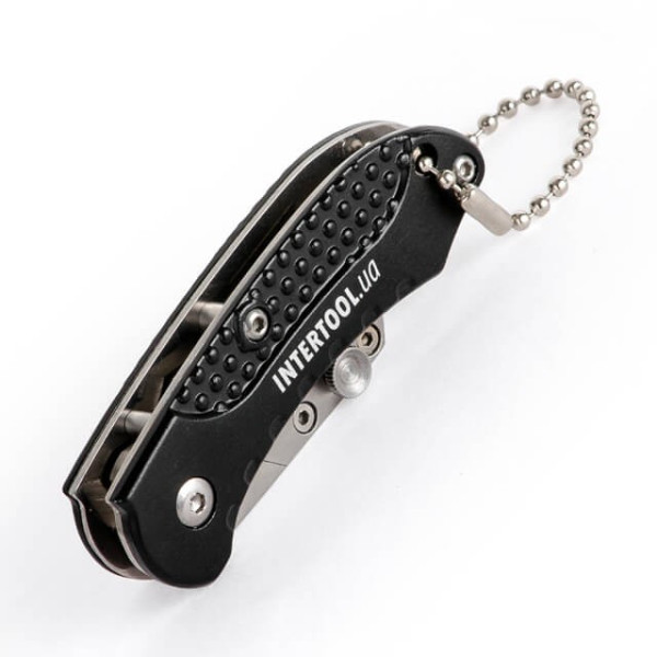 Folding construction knife with trapezoidal blade 9 mm mini, SK5, aluminum handle Intertool HT-0532