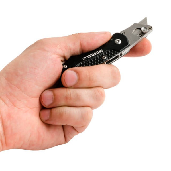 Folding construction knife with trapezoidal blade 9 mm mini, SK5, aluminum handle Intertool HT-0532