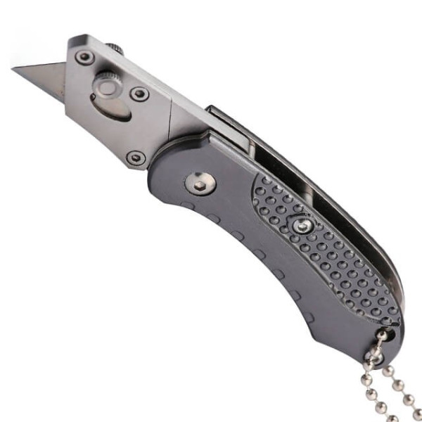 Folding construction knife with trapezoidal blade 9 mm mini, SK5, aluminum handle Intertool HT-0532